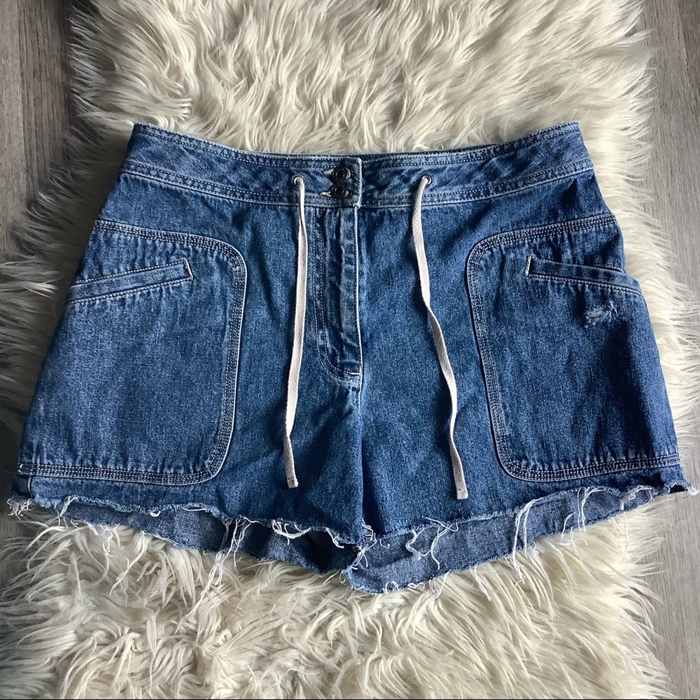 Vintage Jean Shorts High rise mom jeans drawstring raw hem 6